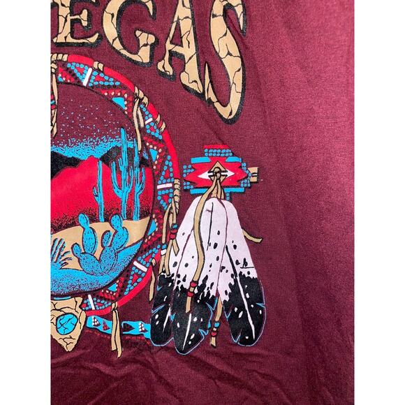 Vintage Las Vegas Shirt Jerzees M USA 90s Southwest Tee Native Graphic Maroon - Picture 4 of 13
